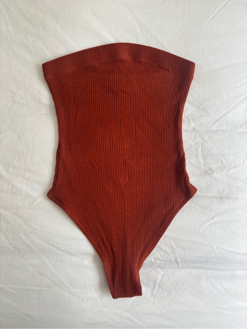 Urban Outfitters Tube Top Ribbed Bodysuit in Rust Red